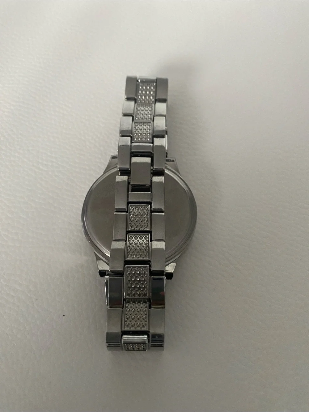 Unisex Women’s Men Silver Crystal Rhinestone Round LED Metal Strap Timer Watch